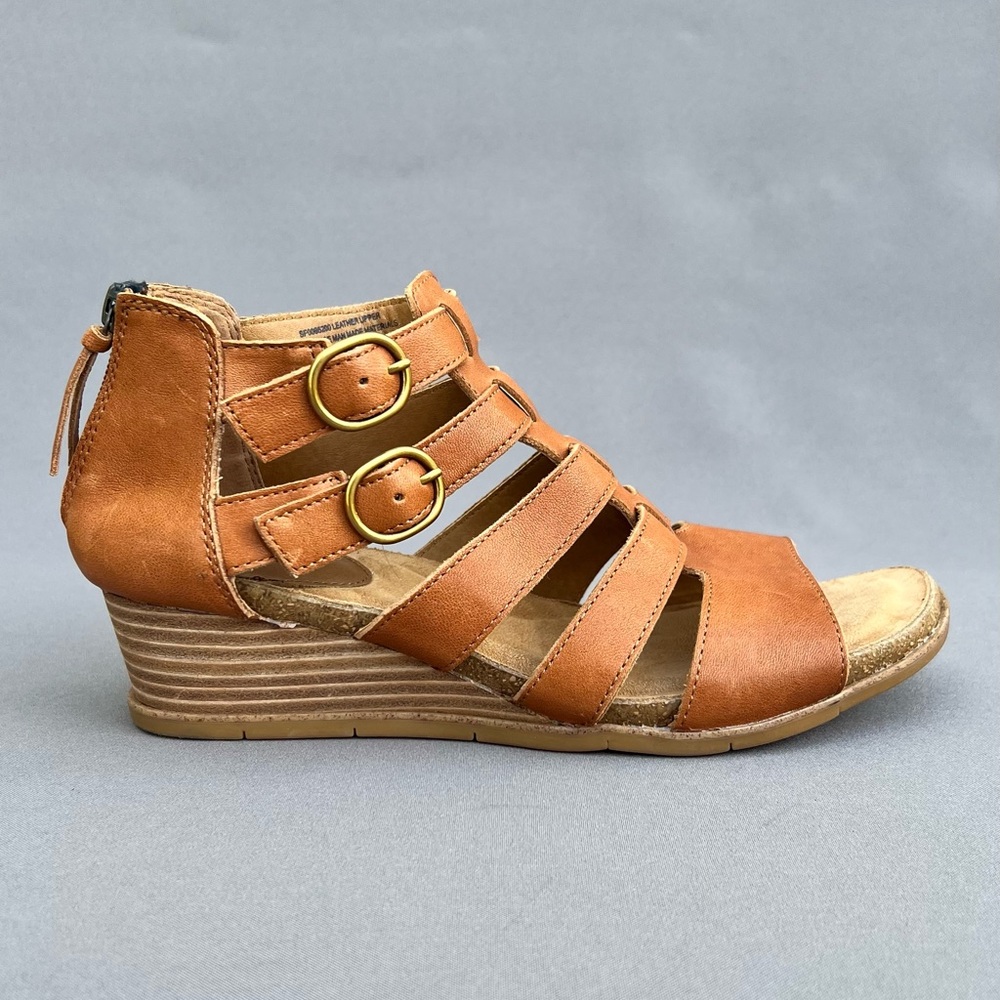 SOFT Iris Caged Wedge Leather Sandal Brown Women's 8.5 US Size - Picture 3 of 14